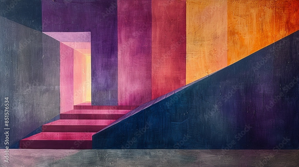 Abstract painting in bold hues of lilac, chambray blue, and burnt orange, with geometric shapes that evoke memories of retro design and nostalgia. Abstract Backgrounds Illustration, Minimalism, Abstract painting in bold hues of lilac, chambray blue, and burnt orange, with geometric shapes that evoke memories of retro design and nostalgia. Abstract Backgrounds Illustration, Minimalism,