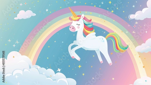 Colorful Unicorn with Rainbow Illustration Representing Fantasy and Joy