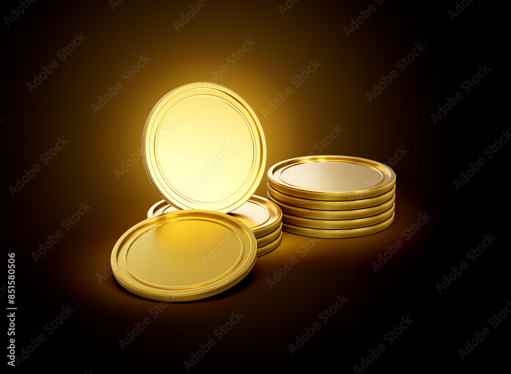 Stack Of Golden Shiny Rounded Coins Isolated On Shiny Golden Glow Background 3d Illustration Stack Of Golden Shiny Rounded Coins Isolated On Shiny Golden Glow Background 3d Illustration