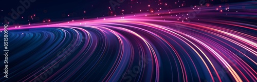Abstract glowing light streaks background with pink and teal lights for design, banner or presentation on dark blue backdrop