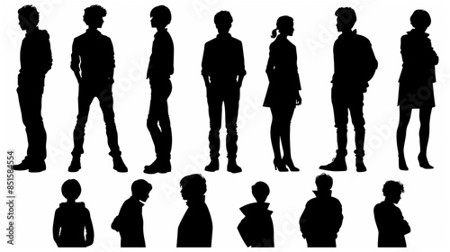 若い男女の人物シルエットアイコン集
