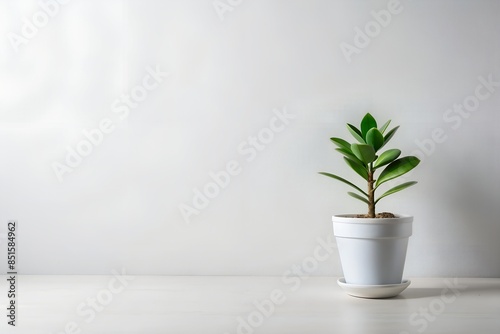 Minimalist Indoor Plant in White Pot Against Plain Background