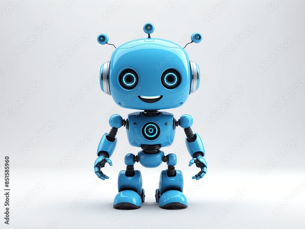 smiling blue robot cyborg cute d art illustration in plain white background smiling blue robot cyborg cute d art illustration in plain white background