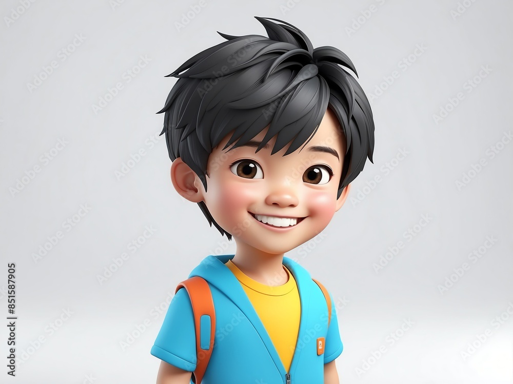 smiling asian boy cute d art illustration in plain white background smiling asian boy cute d art illustration in plain white background
