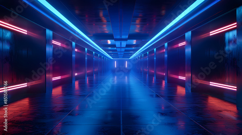 Blue glowing sci-fi corridor © xuan