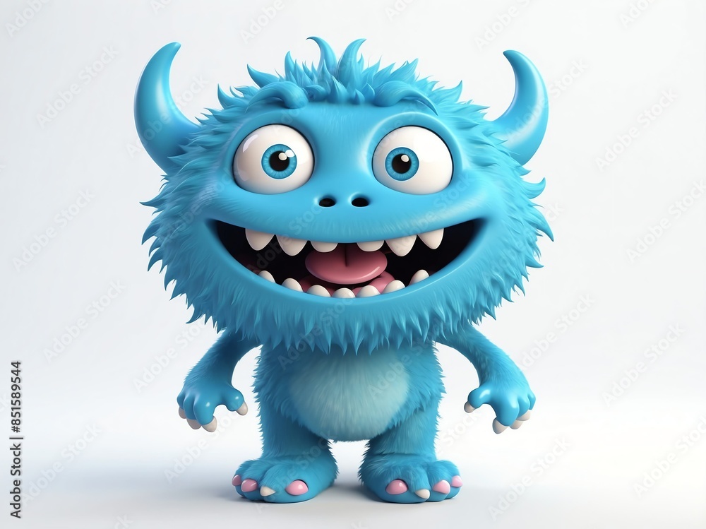 smiling blue monster cute d art illustration in plain white background smiling blue monster cute d art illustration in plain white background