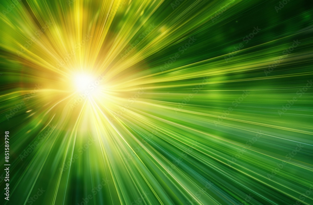Obraz premium Abstract green background with blurred speed lines and sun rays