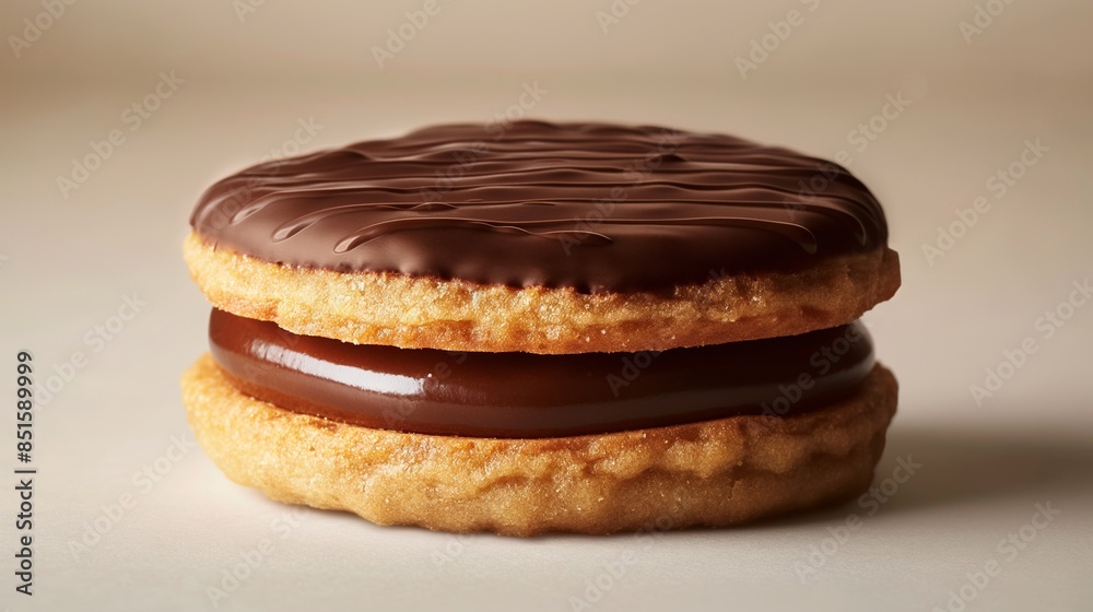 Chocolate-Filled Sandwich Cookie Close-Up. Biscuit with Rich Chocolate Filling Chocolate-Filled Sandwich Cookie Close-Up. Biscuit with Rich Chocolate Filling