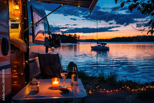 Romantic RV Sunset by the Lake 