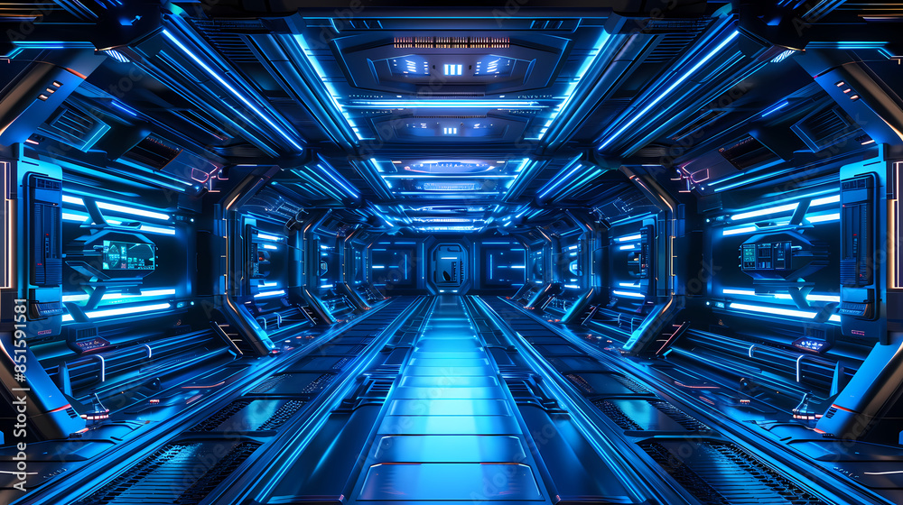 Blue glowing sci-fi corridor Blue glowing sci-fi corridor