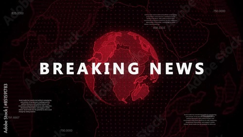 Breaking News: Global Events, Live Updates. dramatic breaking news graphic with a digital globe against a black background. The graphic represents the urgency and global impact of breaking news.