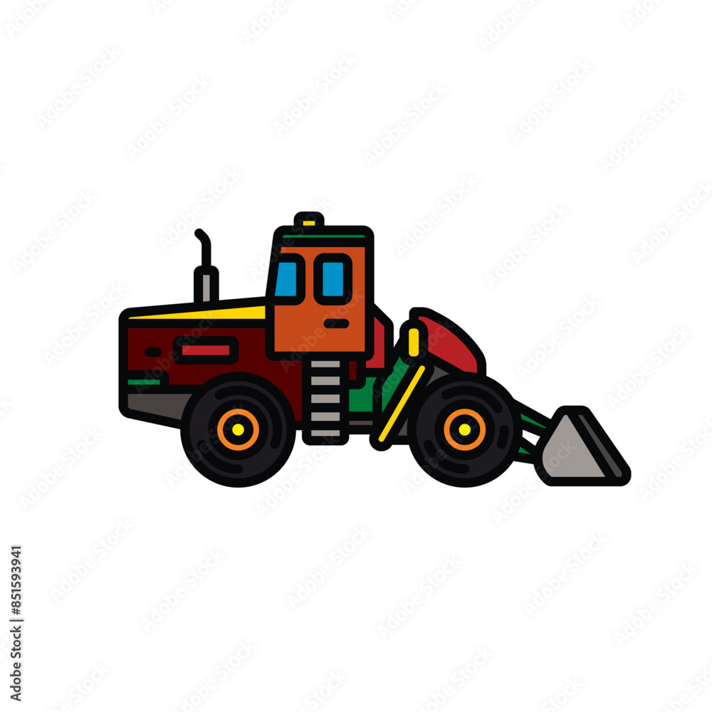 Fototapeta premium Original vector illustration. Contour icon of a bulldozer on wheels.