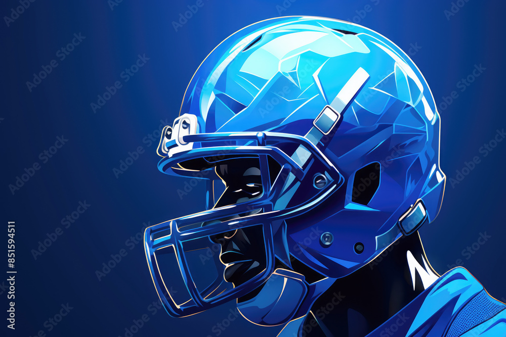 generated illustration Close-up side view of angry man american football player in helmet