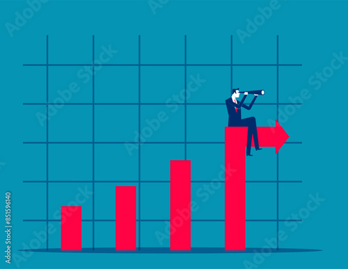 Businessman spying on the direction of investing in stocks to make a profit in the stock market. Business vector concept