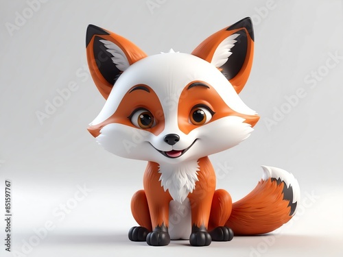 smiling fox cute d art illustration in plain white background
