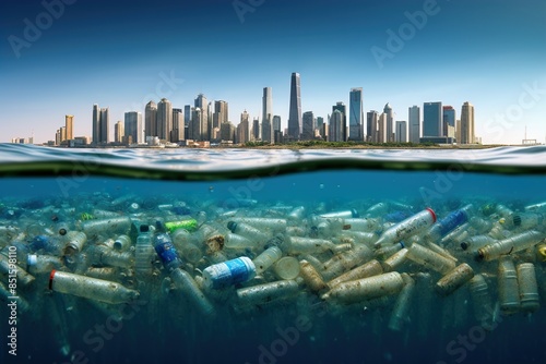 Plastic Waste Beneath the Skyline. Generative AI