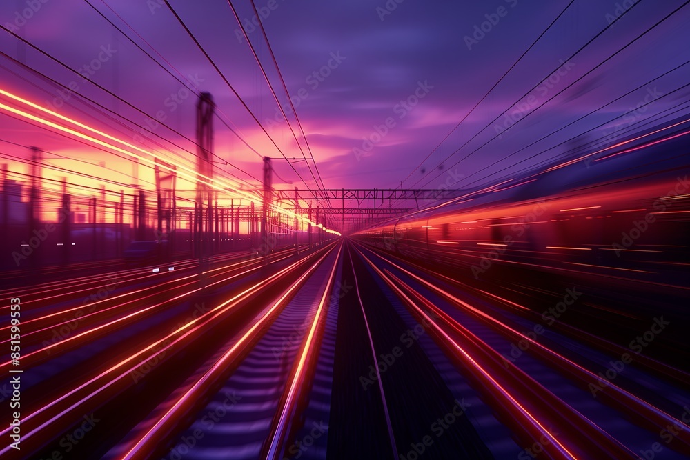 Train Moving Along Tracks in Dark Azure and Light Amber Train Moving Along Tracks in Dark Azure and Light Amber