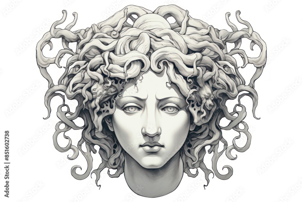 Medusa sculpture portrait drawing. Medusa sculpture portrait drawing.