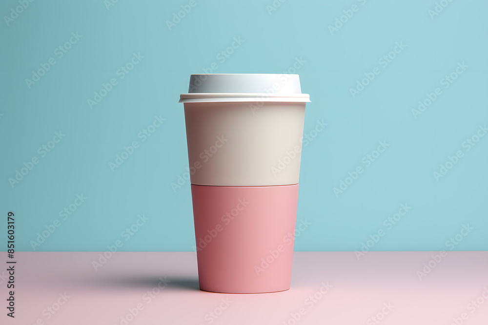 Coffee cup mock up, light pink and light aquamarine colors Coffee cup mock up, light pink and light aquamarine colors