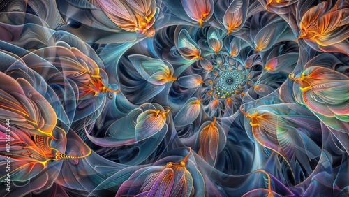 Mesmerizing Fractal Flower with Vibrant Orange and Teal Petals