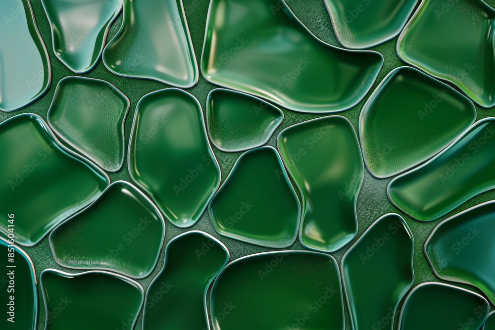 A close-up of abstract green glass shapes overlapping each other, creating a visually striking, modern pattern with a glossy finish. A close-up of abstract green glass shapes overlapping each other, creating a visually striking, modern pattern with a glossy finish.