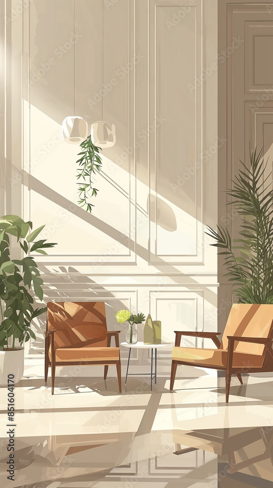 Obraz premium A Vertical Image Of A Modern Minimalist Living Room With Visually Appealing Furnishings.
