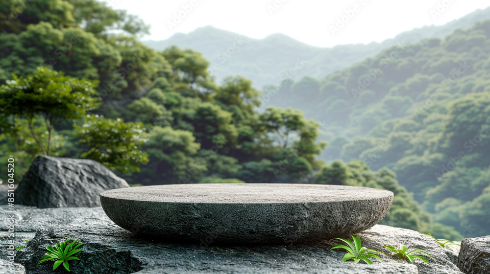 Fototapeta premium Flat small stone podium on rock platform illustration, gray rock