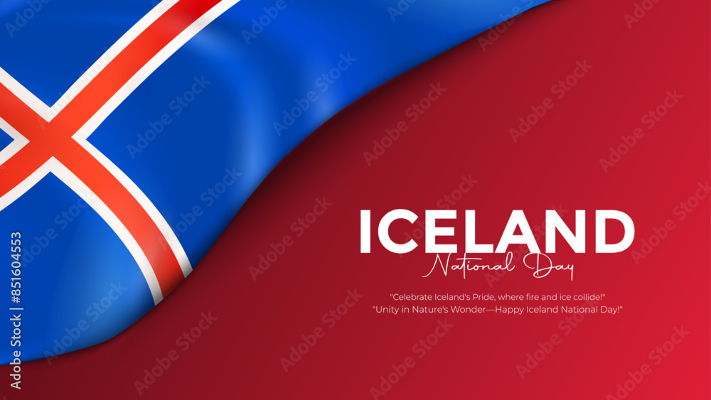 Fototapeta premium Happy Iceland national Day June 17th Celebration waving flag Vector Illustration. Template for Poster, Banner, Advertising, Greeting Card or Print Design Element