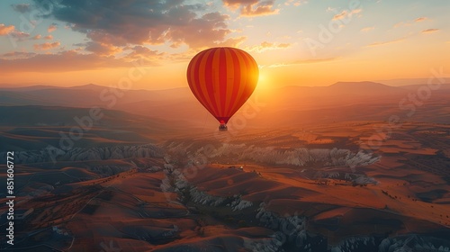 Majestic Hot Air Balloon Ride at Breathtaking Mountainous Sunrise Landscape