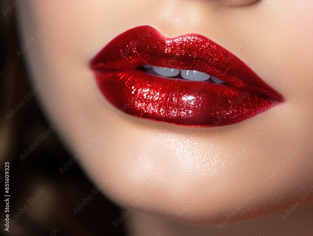 Obraz premium Close up red lips. Glamour makeup