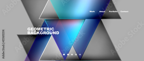 Metal triangles with colorful bright triangles. Geometric modern minimalist design template