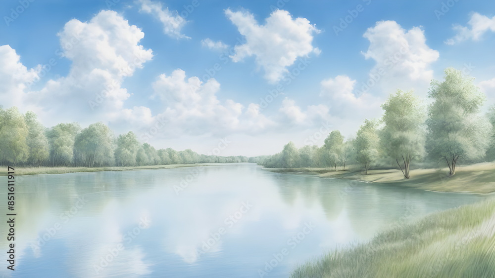 Obraz premium river and sky in summer