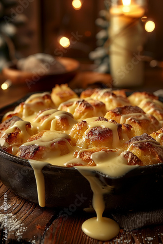 Warm Bread Pudding with vanilla sauce