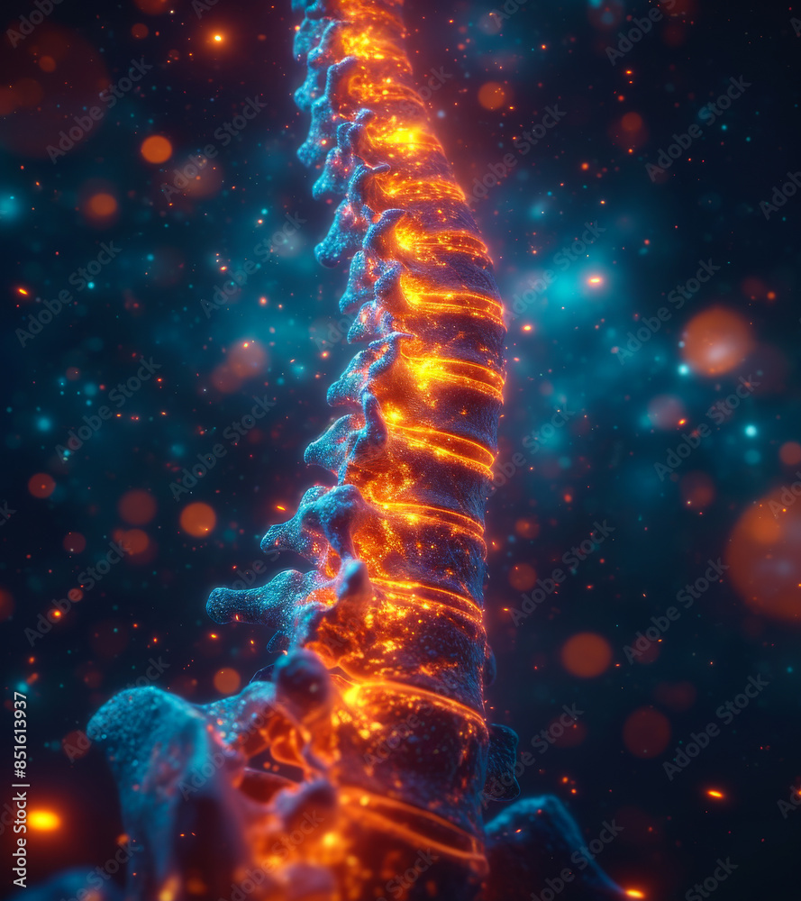 Glowing Human Spine Illustration. A digital illustration of a human spine with a glowing, orange light emanating from within. Glowing Human Spine Illustration. A digital illustration of a human spine with a glowing, orange light emanating from within.