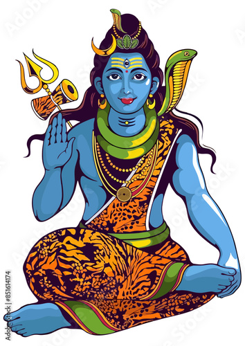 Vector illustration of Lord Shiva giving blessing to all, Colourful vector design of Hindu God