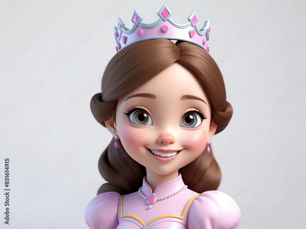 smiling princess cute d art illustration in plain white background