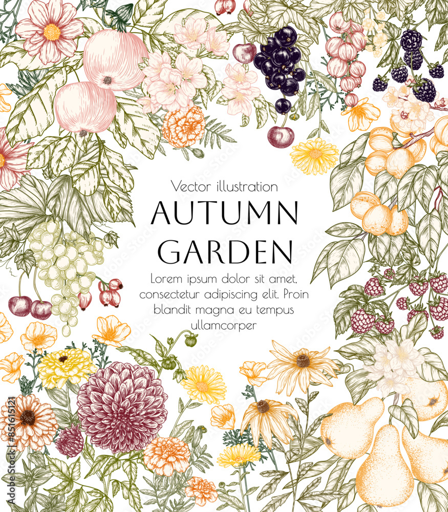 Fotografi Vector border autumn garden