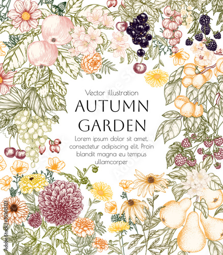 Fotografi Vector border autumn garden