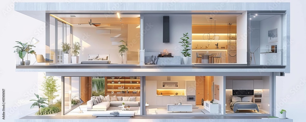 Diagram of energyefficient home renovation, interior view, explaining renewable energy upgrades, Scifi tone, Tetradic color scheme Diagram of energyefficient home renovation, interior view, explaining renewable energy upgrades, Scifi tone, Tetradic color scheme