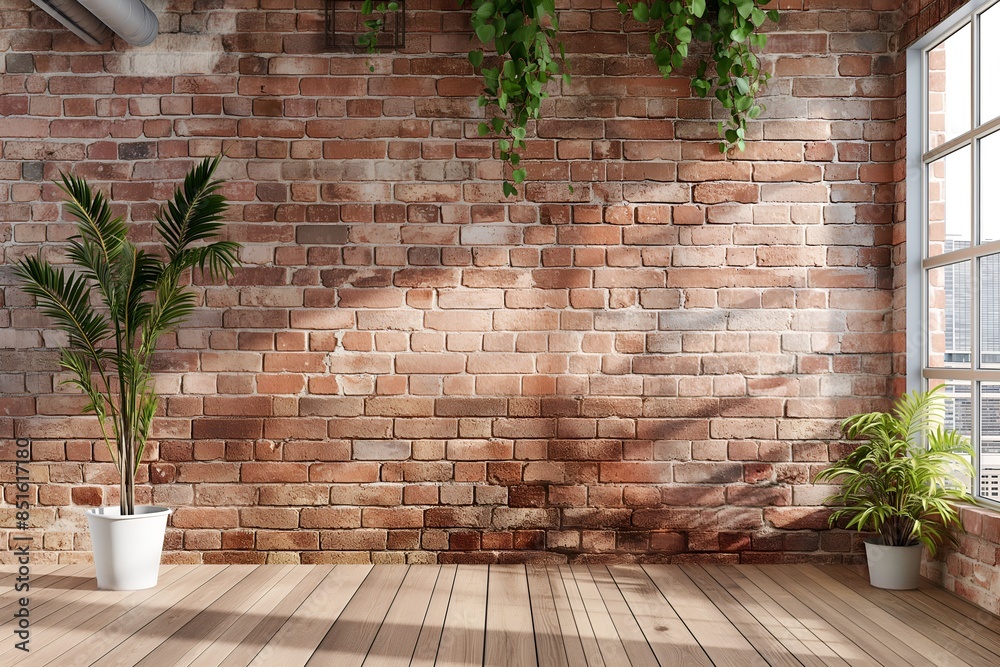 Interior Loft Space, Empty Wall Mockup In Red Brick Wall In A Modern Urban Loft, 3d Render Real Room Template Interior Loft Space, Empty Wall Mockup In Red Brick Wall In A Modern Urban Loft, 3d Render Real Room Template