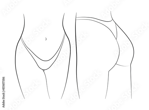 woman in bikini panties black and white drawing