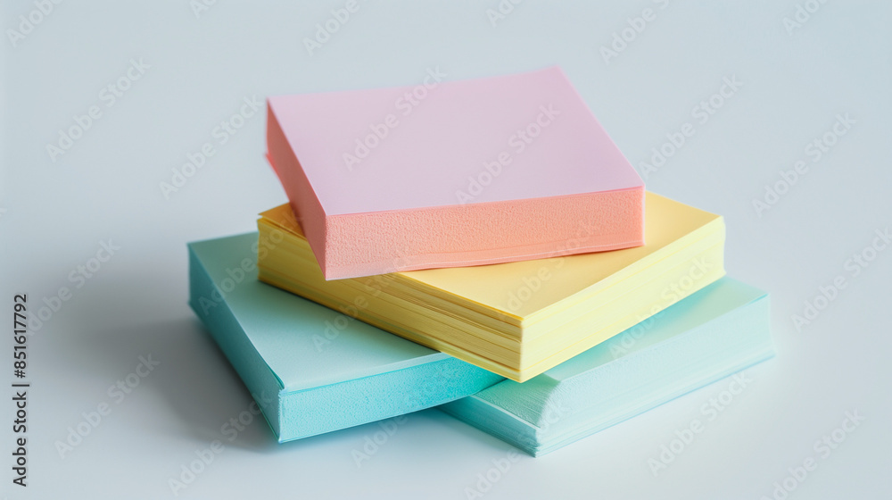 group of multicolor pastel Adhesive Note on white Background, realistic , color style nikon d5, ultra-detailed, high-quality