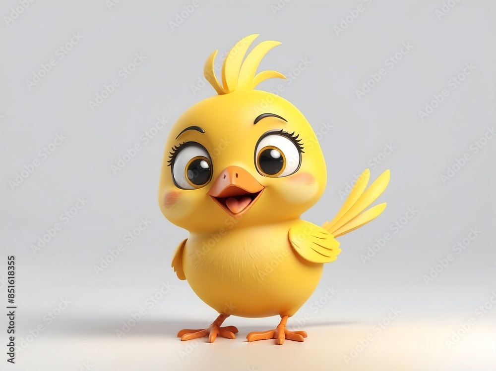 smiling yellow bird cute d art illustration in plain white background smiling yellow bird cute d art illustration in plain white background