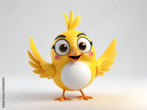 smiling yellow bird cute d art illustration in plain white background photo