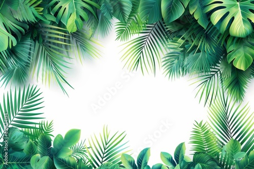 Vibrant composition of tropical plants and leaves, set against a greenery background, highlighting the exotic foliage elements for a lush visual.