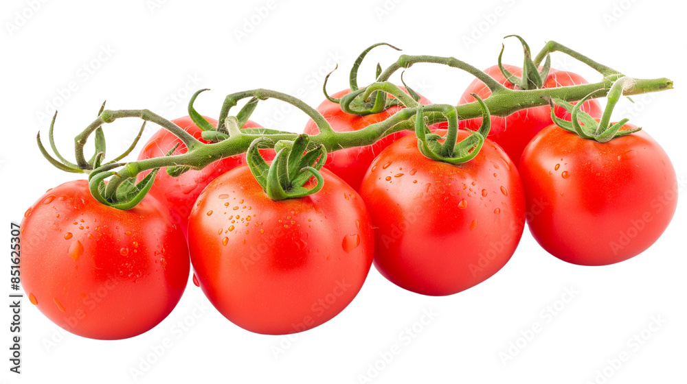 Cluster of Ripe Red Cherry Tomatoes on the Vine isolated on white Cluster of Ripe Red Cherry Tomatoes on the Vine isolated on white