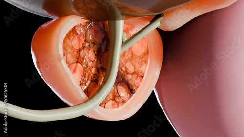 urinary or excretory system, detailed male bladder and prostate gland anatomy, Urology medical, genital reproductive, Nephrology,  cross section of Prostatitis, urethra and seminal vesicle, 3d render