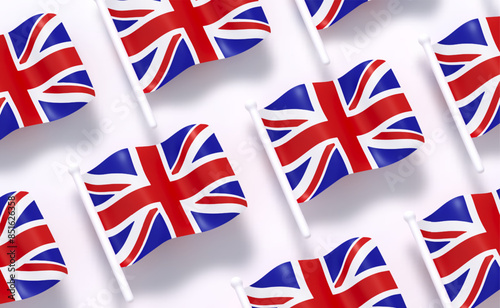 British flag pattern background white soft color. Realistic cartoon 3d style. Flag fabric effect texture flat top view. Vector illustration