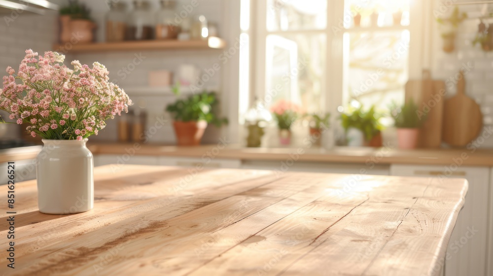 Wooden Table in a Sunny Kitchen Wooden Table in a Sunny Kitchen
