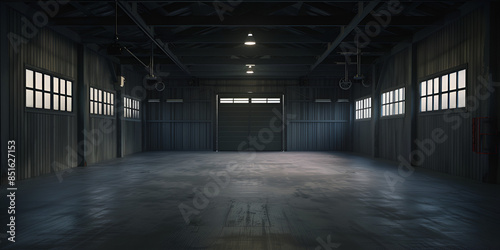 interior of a modern building, a dark empty warehouse with empty floor © Chanda